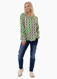 Finley Top - Green & Pink Print