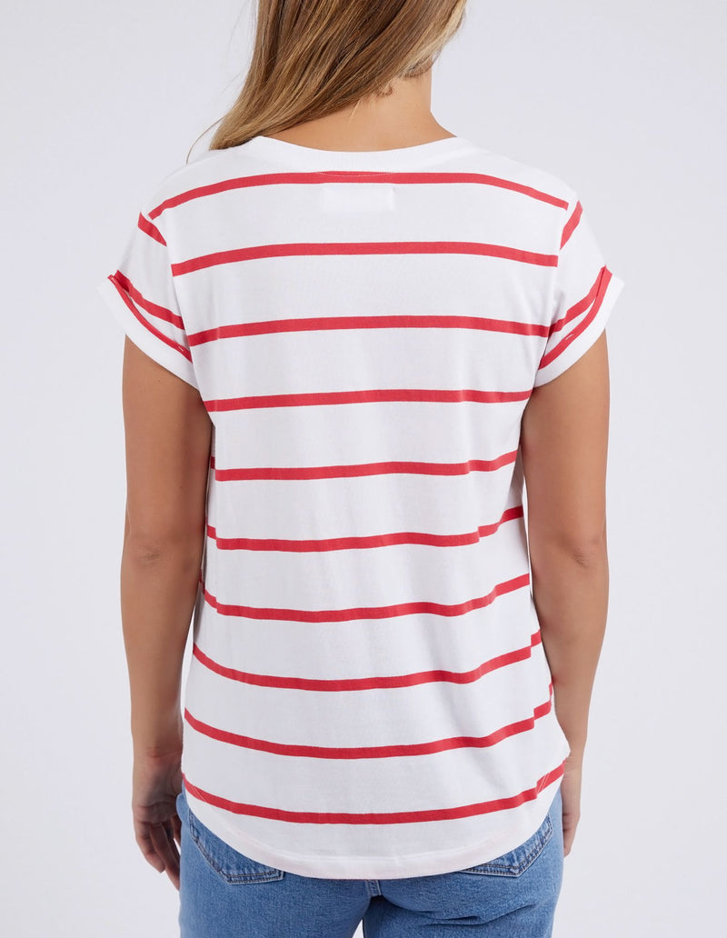 Manly Stripe Tee - White/Cayenne