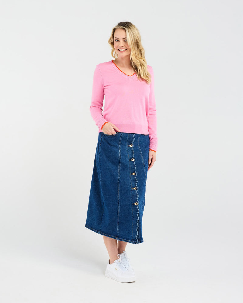 Maddy Scallop Trim Knit - Pink