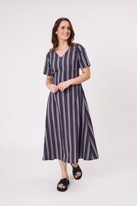 Marta Dress - Navy Stripe