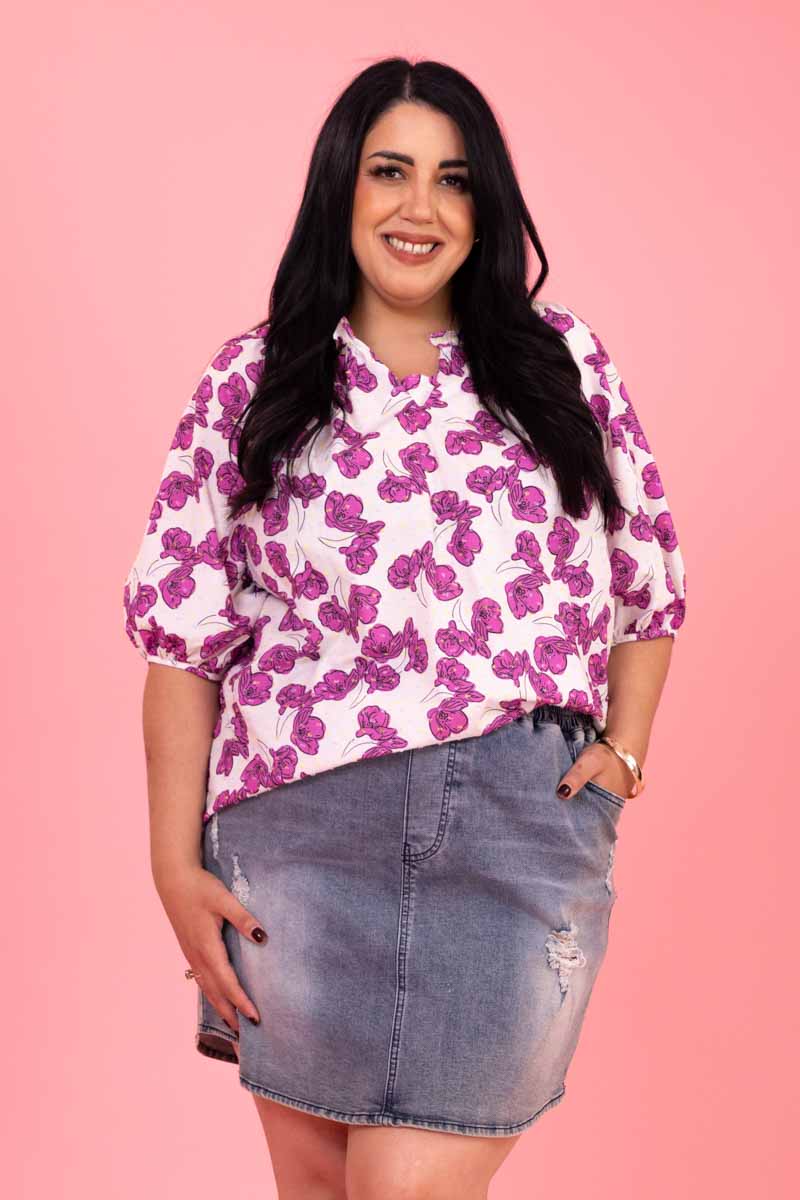 Mickey Top - Cerise Floral