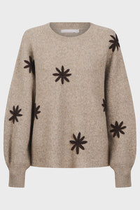 Miru Stitch Flower Jumper - Stone