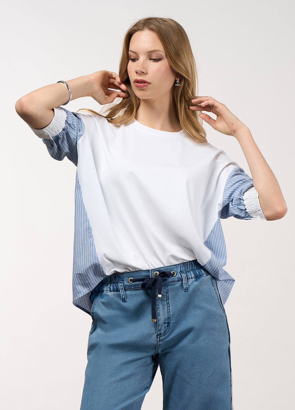 Mixed Media Stripe Top - Chambray Stripe