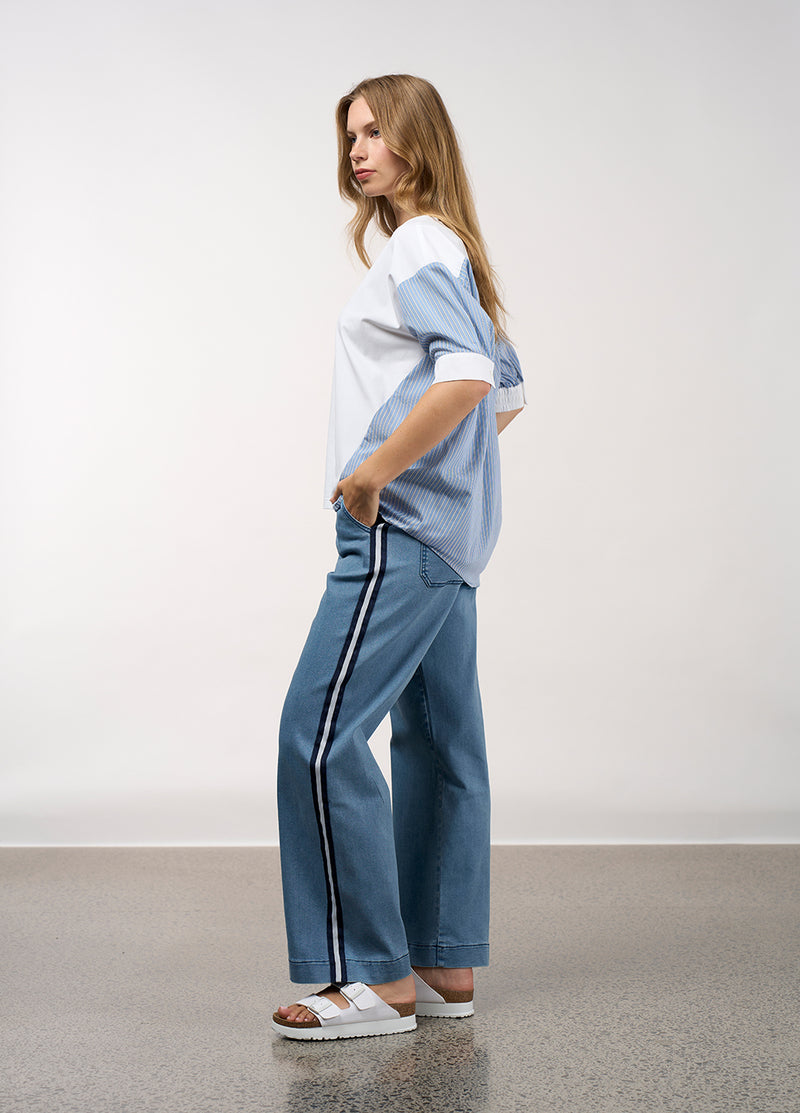 Mixed Media Stripe Top - Chambray Stripe