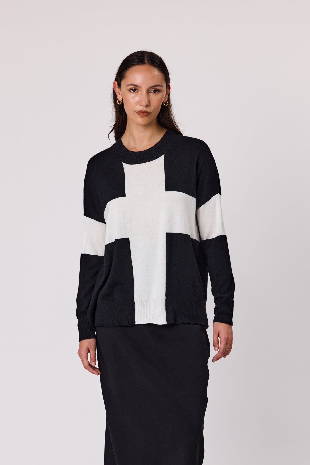 Locke Merino Jumper - Black & Ivory