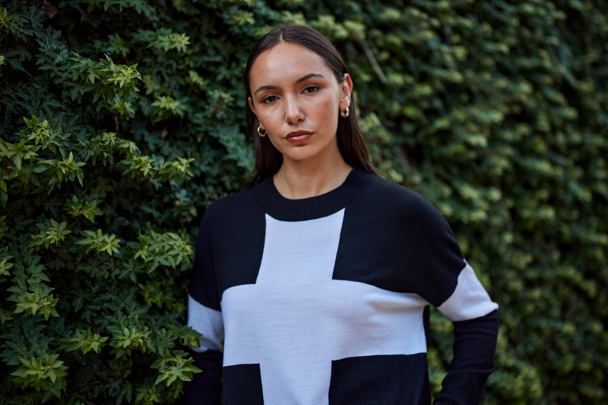 Locke Merino Jumper - Black & Ivory