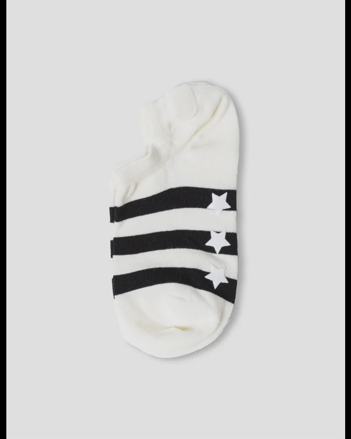 Socks - No Show White With Black Stripe & Stars