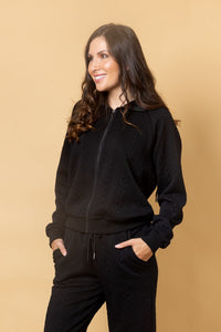 Nadia Zip Hoodie - Embossed Black