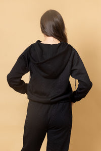 Nadia Zip Hoodie - Embossed Black