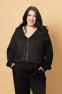 Nadia Zip Hoodie - Embossed Black