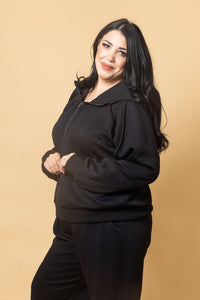 Nadia Zip Hoodie - Embossed Black