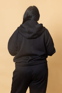 Nadia Zip Hoodie - Embossed Black