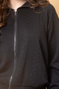 Nadia Zip Hoodie - Embossed Black