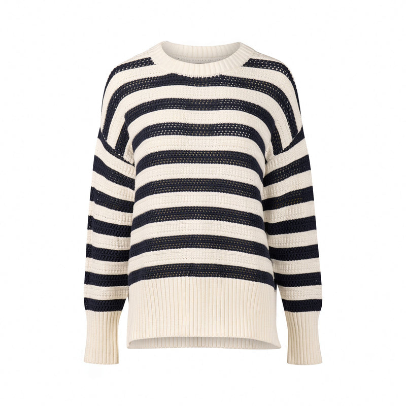 Round Neck Relaxed Jumper - Off White/Ink