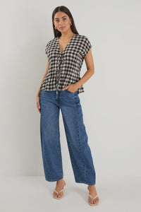 Nouveau Black Gingham Tie Front Vest