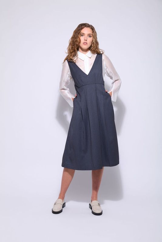 The Hepburn Pinafore - Steel Stripe