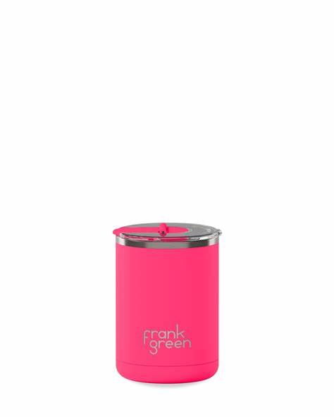 Ceramic Coffee Cup with Hinged Lid - Neon Pink