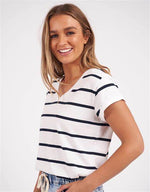 Manly Stripe Vee Tee -White with Navy  Stripe