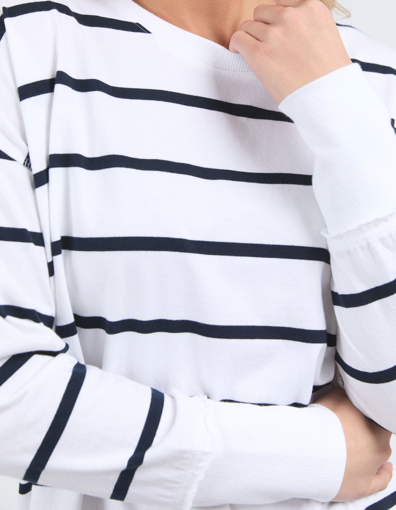 Farrah Stripe Long Sleeve - White/Navy Stripe