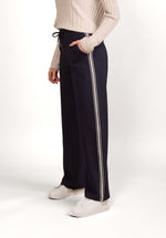 Wide Leg Full Length Pull On with Side Stripe Detail - Ink