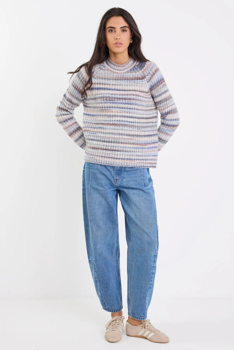 Orbit Blue Multi Funnel Neck Long Sleeve Space Dye Jumper