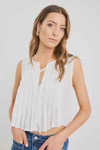 Origami Ivory Ramie Pleated Sleeveless Tie Top