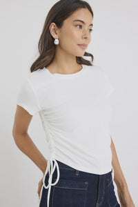 Perfect Ivory Rib Rouched Side Crop Tee