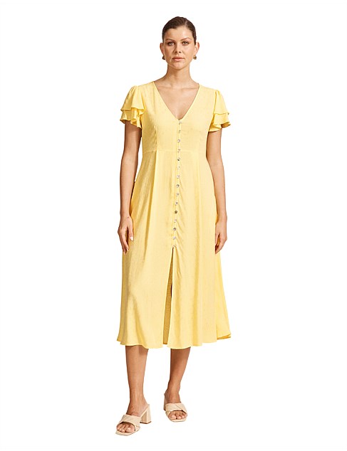 Parisio Button Midi Dress - Citrine