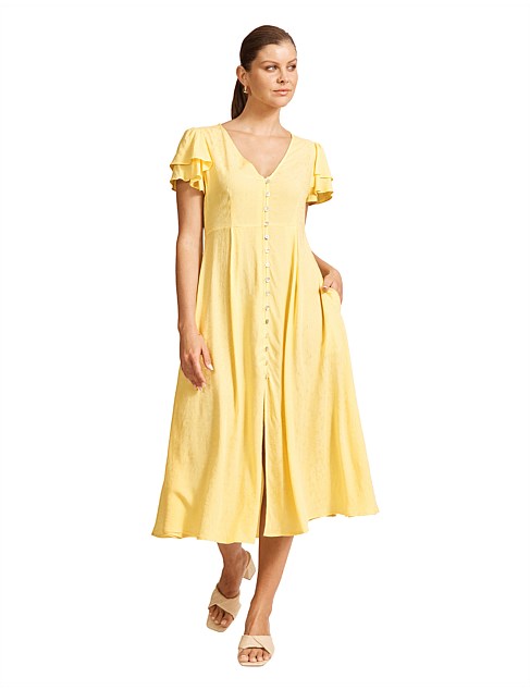 Parisio Button Midi Dress - Citrine