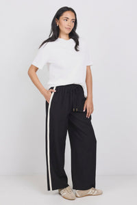 Townie Black Matte Petite Stripe Side Tape Wide Leg Pants