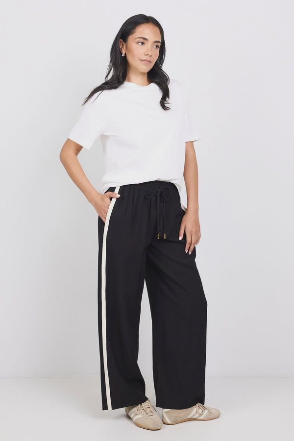 Townie Black Matte Petite Stripe Side Tape Wide Leg Pants