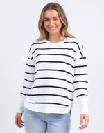 Farrah Stripe Long Sleeve - White/Navy Stripe