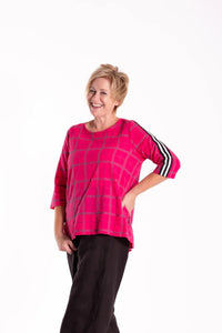 Pleat Back Top - Pink Chq