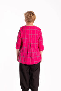 Pleat Back Top - Pink Chq