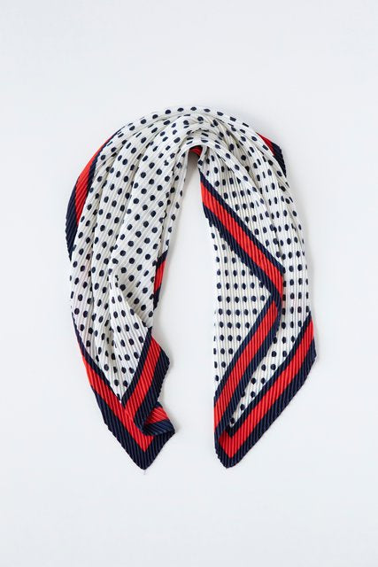Pleated Scarf - Red & Navy Spot