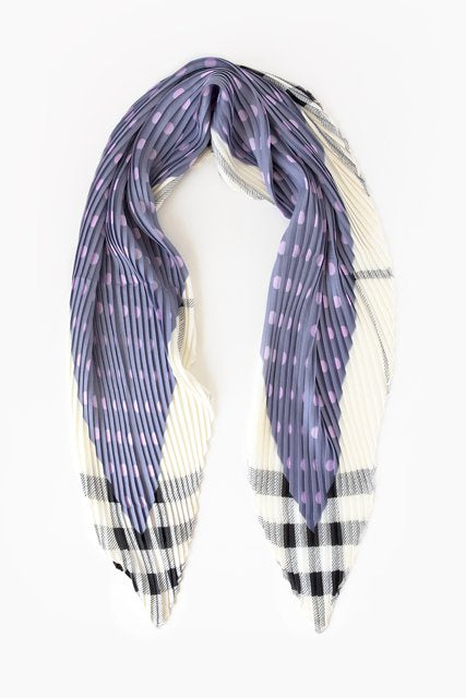 Pleated Scarf - Lilac Spot & Black Check