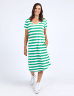 Maeve Midi Dress - Green Briar & White Stripe