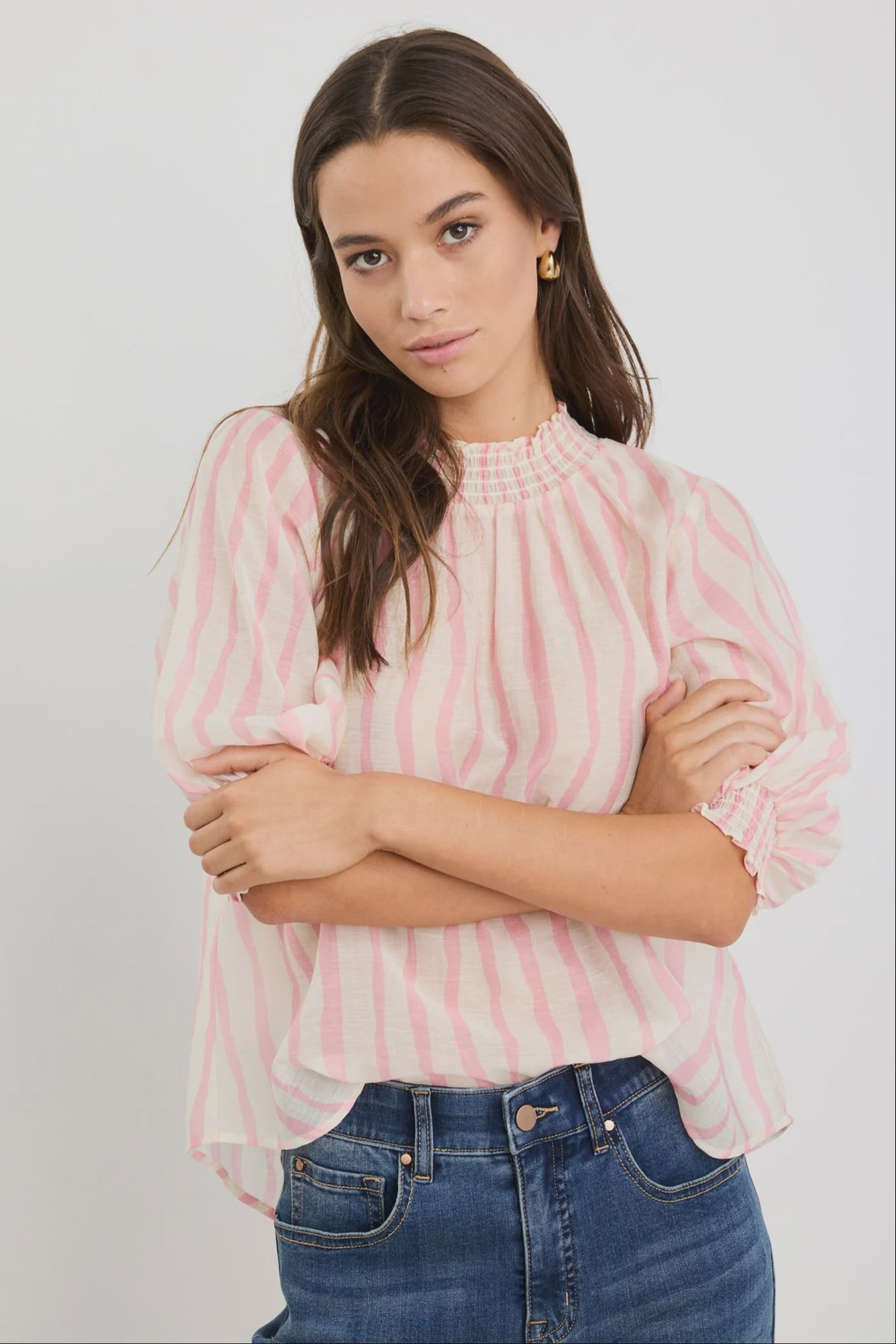 Precisian Blush Stripe High Neck SS Top