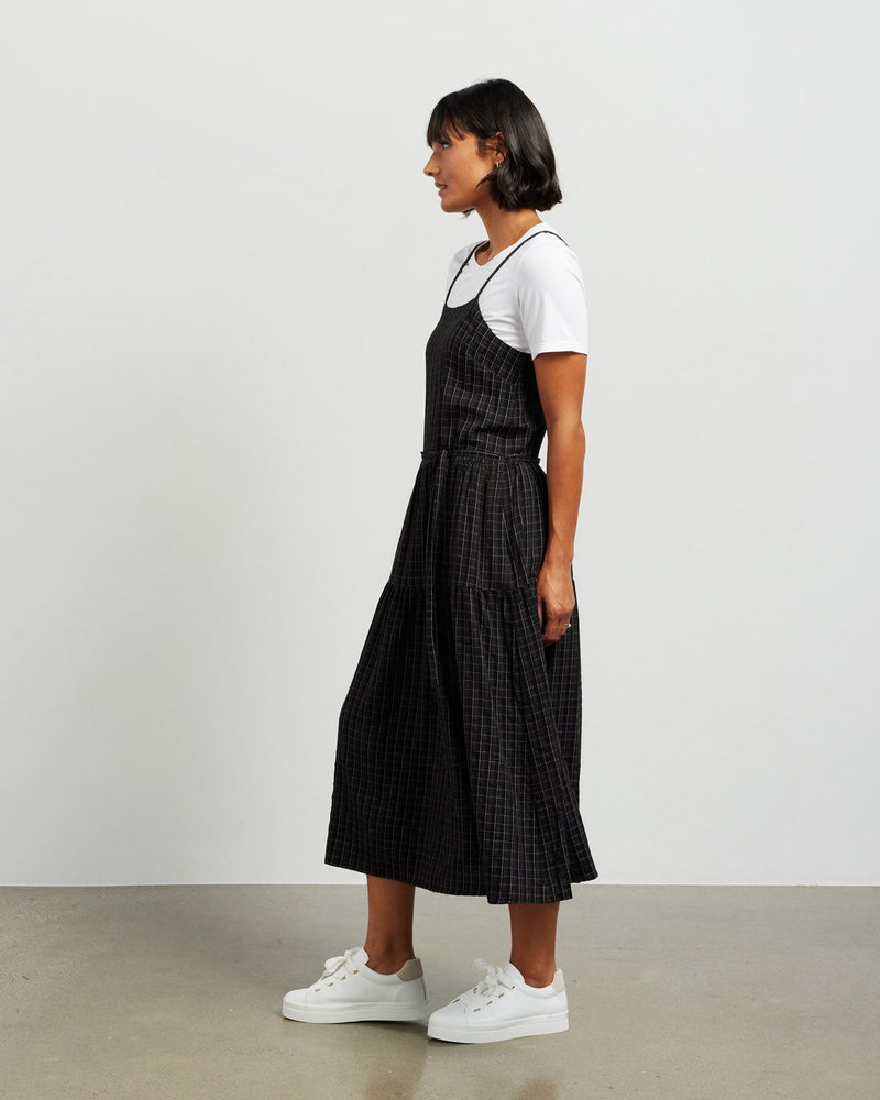 Macey Pinafore Dress - Black Plaid