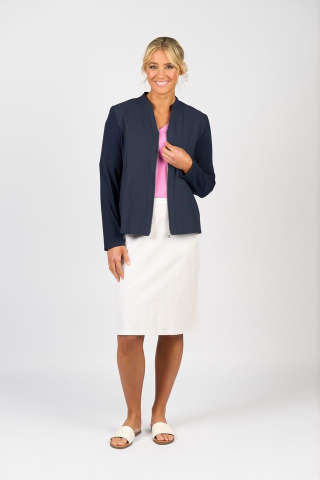 Zip Up Jacket with Knit Panels - Ink