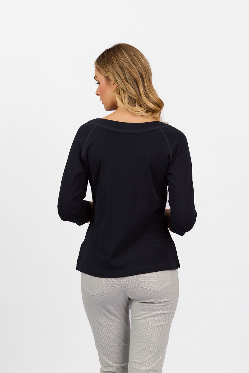 Boat Neck 3/4 Sleeve Top - Ink