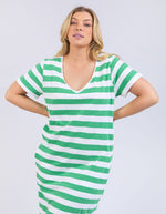 Maeve Midi Dress - Green Briar & White Stripe