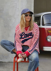 Retro  Love Stripe Sweat Red//White