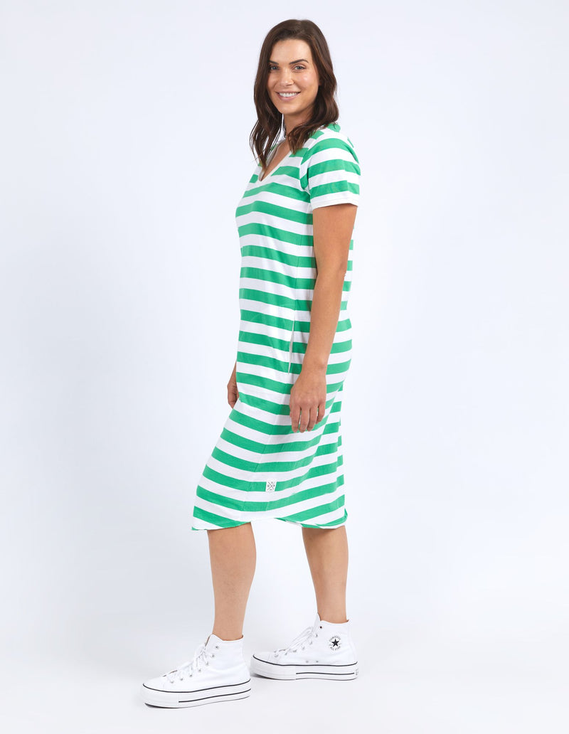 Maeve Midi Dress - Green Briar & White Stripe