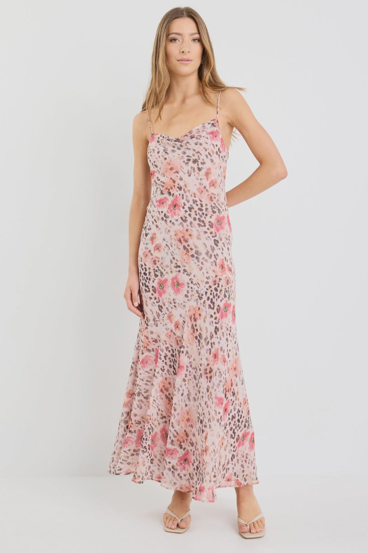 Reign Floral Animal Georgette Strappy Maxi Dress