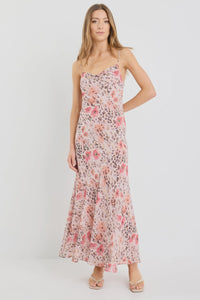 Reign Floral Animal Georgette Strappy Maxi Dress