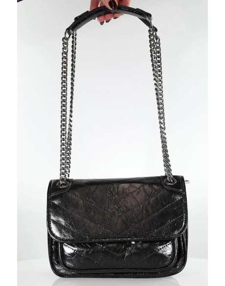 The Roxy Medium - Black Crinkle Patent