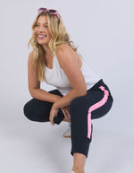 Brunch Pant - Side Tape - Navy with Neon Pink Tape