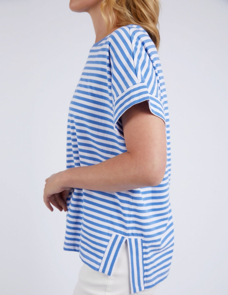 Yarra Stripe S/S Tee - Cerulean Blue & White Stripe