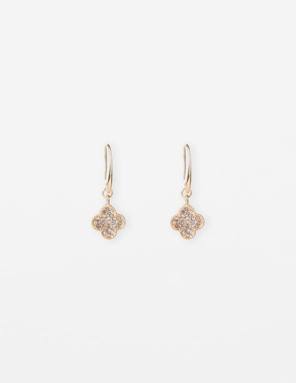 Earring Crystal Fower Drop - Gold